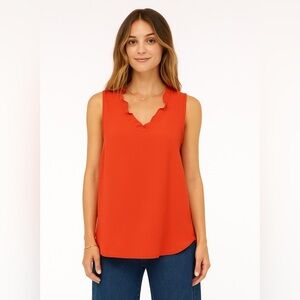 Ann Taylor Coral Ruffle V-Neck Blouse Small Sleeveless Summer Chic Workwear New
